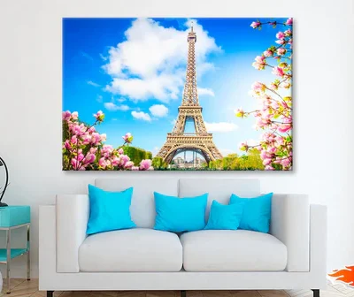 Eiffel Tower In Paris with Pink Flowers Wall Art Decor 100% Australian Made