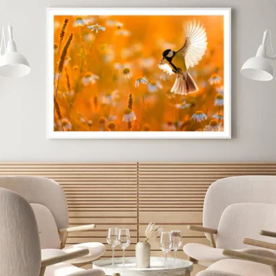 Little Bird Yellow Tit Flies Over a Field Home Decor Premium Quality Poster Print Choose Your Sizes