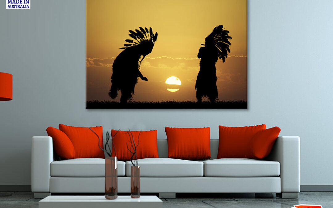Native American Tribe with Sunset Print 100% Australian Made