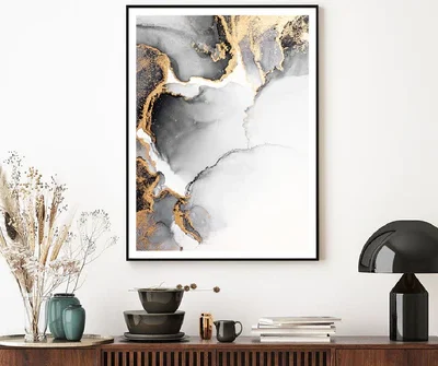 Black Grey & Gold Ink Abstract Design Home Decor Premium Quality Poster Print Choose Your Sizes