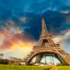 Eiffel Tower In Paris & Sunrise Glass Framed Wall Art, Ready to Hang Quality Print - Image 2