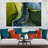 Green Blue & Gold Fluid Abstract Design Print 100% Australian Made