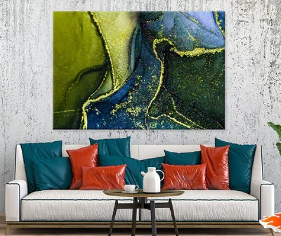 Green Blue & Gold Fluid Abstract Design Print 100% Australian Made