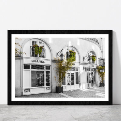 Plants near Fashion Store B&W Photograph Glass Framed Wall Art, Ready to Hang Quality Print