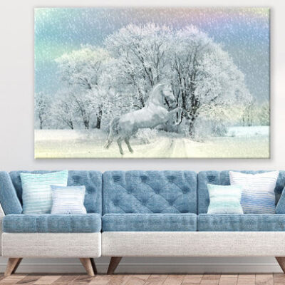 White Horse in Snow Painting Print 100% Australian Made