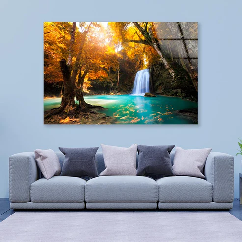 Deep Forest Waterfall in Kanchanaburi, Thailand Acrylic Glass Print Tempered Glass Wall Art 100% Made in Australia Ready to Hang