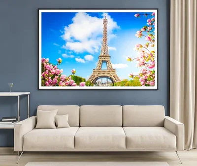 Eiffel Tower In Paris with Pink Flowers Home Decor Premium Quality Poster Print Choose Your Sizes