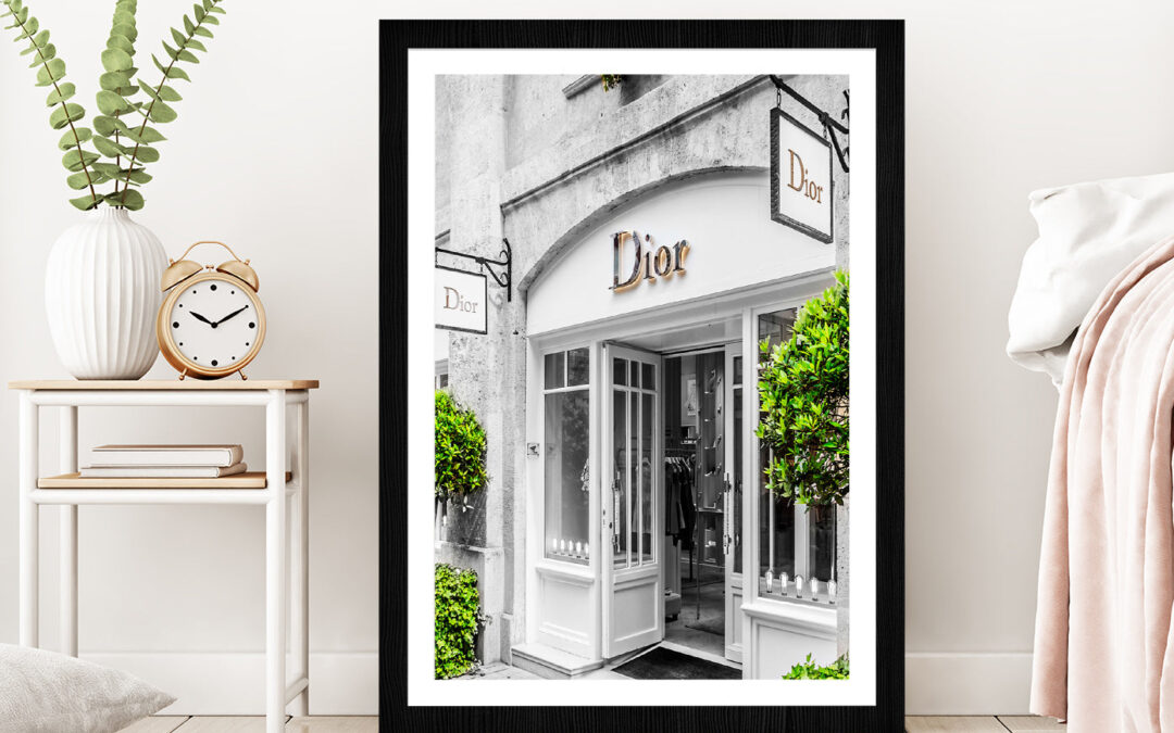 Fashion Store Front & Trees View Photograph Glass Framed Wall Art, Ready to Hang Quality Print