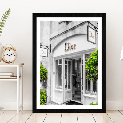 Fashion Store Front & Trees View Photograph Glass Framed Wall Art, Ready to Hang Quality Print
