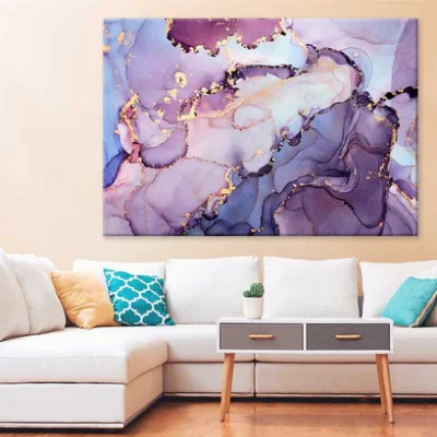 Purple Blue Pink & Gold Abstract Fluid Art Print 100% Australian Made