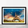Eiffel Tower In Paris & Sunrise Glass Framed Wall Art, Ready to Hang Quality Print