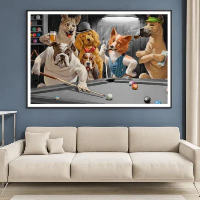 Dogs Playing Pool Decor Premium Quality Poster Print Choose Your Sizes