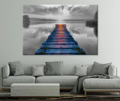 wooden pier overlooking the lake at sunset Abstract Stunning Design Print 100% Australian Made