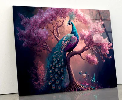 Peacock Sitting on Top of a Tree Acrylic Glass Print Tempered Glass Wall Art 100% Made in Australia Ready to Hang