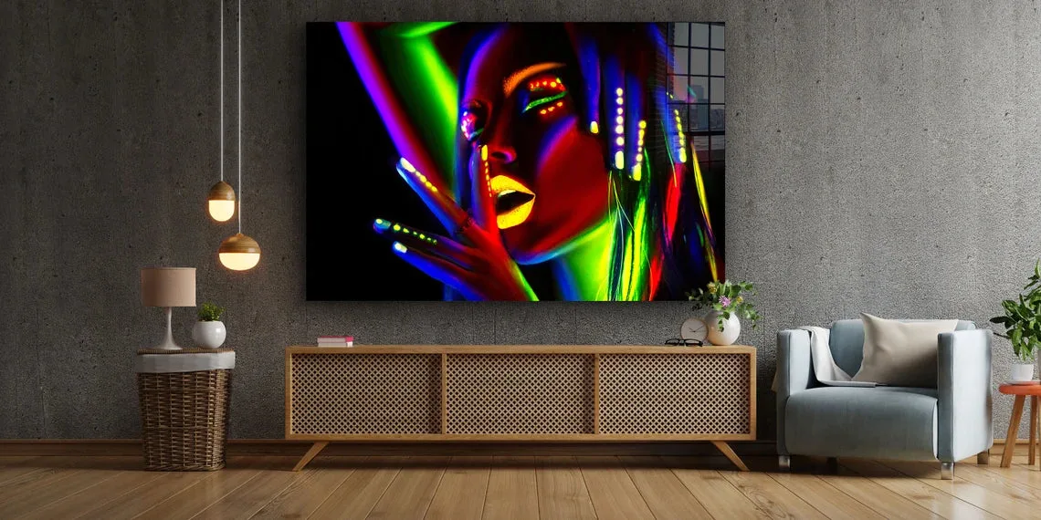 Neon Woman Abstract Print Tempered Glass Wall Art 100% Made in Australia Ready to Hang - Image 2