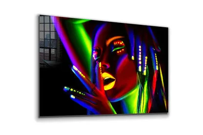 Neon Woman Abstract Print Tempered Glass Wall Art 100% Made in Australia Ready to Hang - Image 4