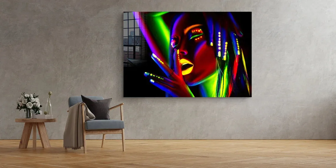 Neon Woman Abstract Print Tempered Glass Wall Art 100% Made in Australia Ready to Hang - Image 3