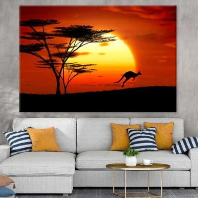 Kangaroo on Field Sunset View Photograph Print 100% Australian Made