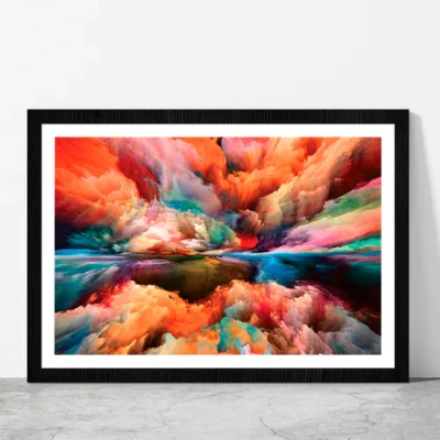 Colorful Abstract Cloud Paint Glass Framed Wall Art, Ready to Hang Quality Print
