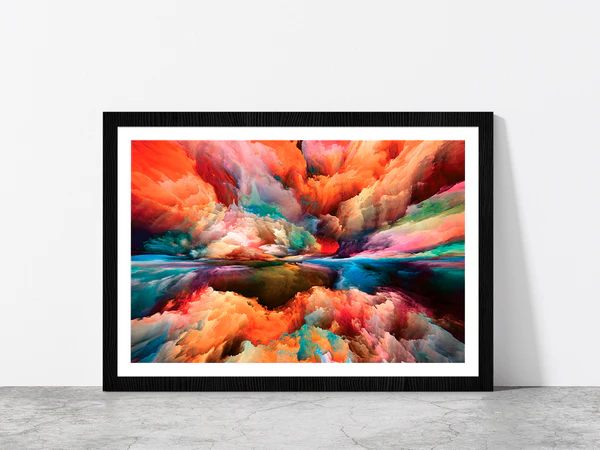 Colorful Abstract Cloud Paint Glass Framed Wall Art, Ready to Hang Quality Print