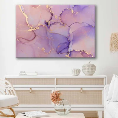 Bella Home Purple & Gold Color Abstract Print Canvas Ready to hang