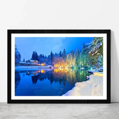 Mountain Lake In The Swiss Alps Glass Framed Wall Art, Ready to Hang Quality Print