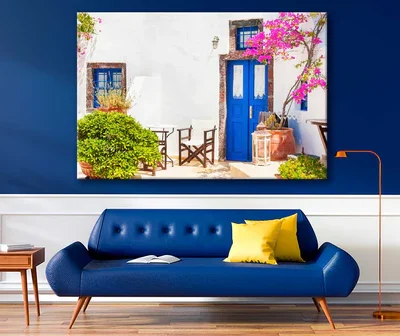 Bella Home White Blue Door Architecture View Print Canvas Ready to hang