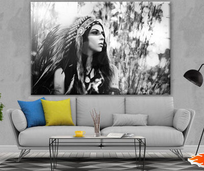 Indian Native Girl with Feather Headdress B&W Photograph Print 100% Australian Made