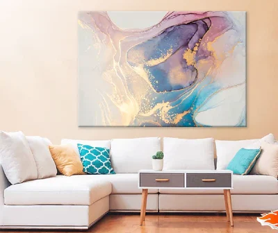 Blue Pink & Gold Fluid Abstract Design Print 100% Australian Made
