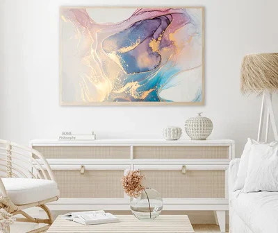 Blue Pink & Gold Fluid Abstract Design Home Decor Premium Quality Poster Print Choose Your Sizes