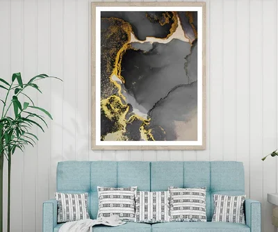 Black & Dark Gold Splash Abstract Design Home Decor Premium Quality Poster Print Choose Your Sizes