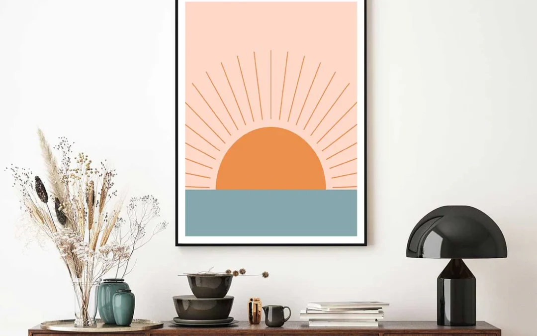 Orange Sun over Gray Sea Vector Design Home Decor Premium Quality Poster Print Choose Your Sizes