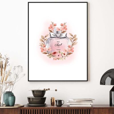 Luxury Perfume with Light Pink Flowers Design Home Decor Premium Quality Poster Print Choose Your Sizes