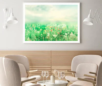 Beautiful Vintage Summer Landscape with Sun & Flowers Home Decor Premium Quality Poster Print Choose Your Sizes