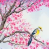 Bird on Pink Floral Tree Painting Home Decor Premium Quality Poster Print Choose Your Sizes - Image 2