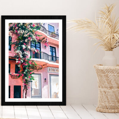 Flower Branch on Fashion Store View Photograph Glass Framed Wall Art, Ready to Hang Quality Print
