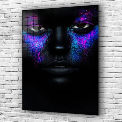 Woman in Blue Glitter Print Tempered Glass Wall Art 100% Made in Australia Ready to Hang
