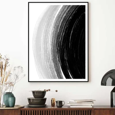B&W Watercolor Brush Strokes Abstract Design Home Decor Premium Quality Poster Print Choose Your Sizes