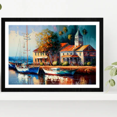 Cityscape View Inspired From Marina Australia Glass Framed Wall Art, Ready to Hang Quality Print