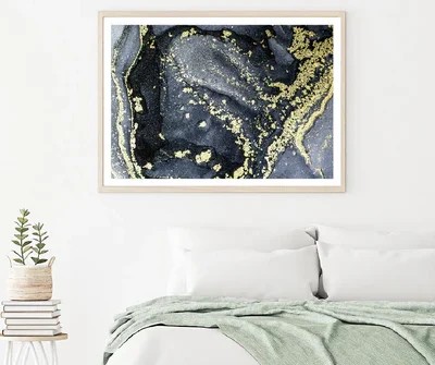 Black Grey & Gold Fluid Abstract Design Home Decor Premium Quality Poster Print Choose Your Sizes