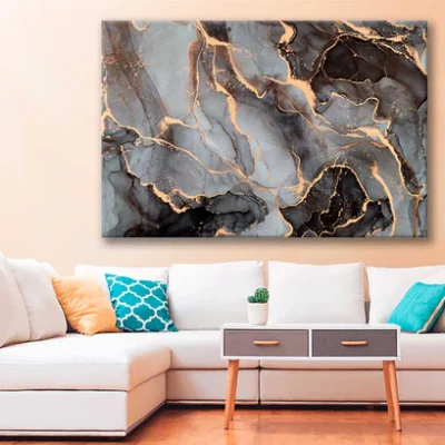 Bella Home Marble Gold & Gray Abstract Print Canvas Ready to hang