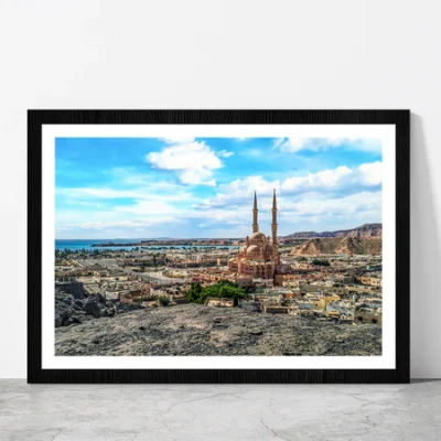 Egyptian Tourist Town & Red Sea Glass Framed Wall Art, Ready to Hang Quality Print