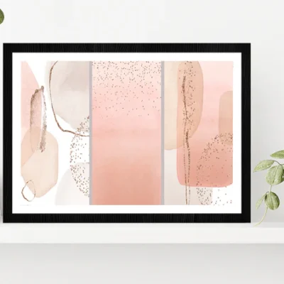 Pink & Ivory Abstract Print Set Glass Framed Wall Art, Ready to Hang Quality Print