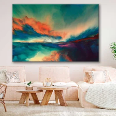 Bella Home Misty Sunset Abstract Painting Print Canvas Ready to hang
