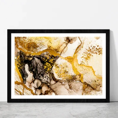 Black & Golden Abstract Painting Glass Framed Wall Art, Ready to Hang Quality Print