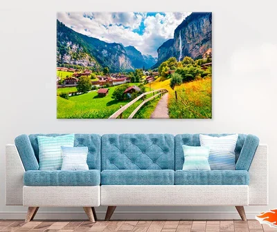 Waterfall In Lauterbrunnen Village Print 100% Australian Made