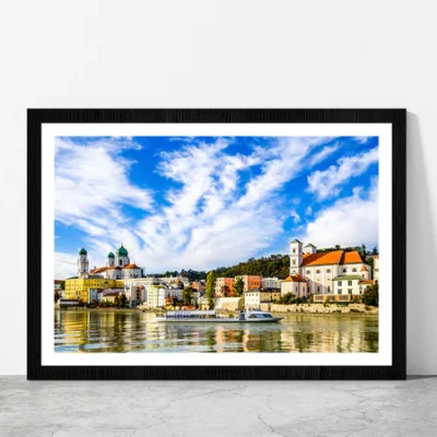 Town Of Bavarian Village Passau Glass Framed Wall Art, Ready to Hang Quality Print