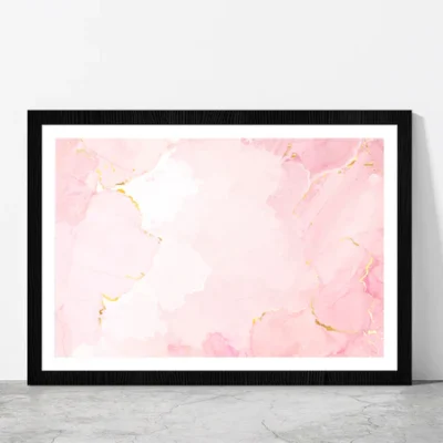 Dusty Rose & Golden Marble Paint Glass Framed Wall Art, Ready to Hang Quality Print
