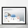 Santorini White Houses & Sea Faded Photograph Glass Framed Wall Art, Ready to Hang Quality Print