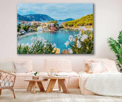 Bella Home Assos Village in Kefalonia Aerial Print Canvas Ready to hang